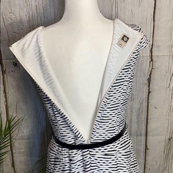 Anne Klein Black and White Ripple Cap Sleeve Midi Dress Size 6  325 - Picture 11 of 14